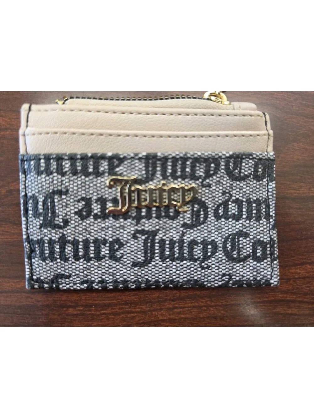 Juicy Couture  Gothic Monogram Debossed Card Case Wallet Zip Pouch Y2K Revival